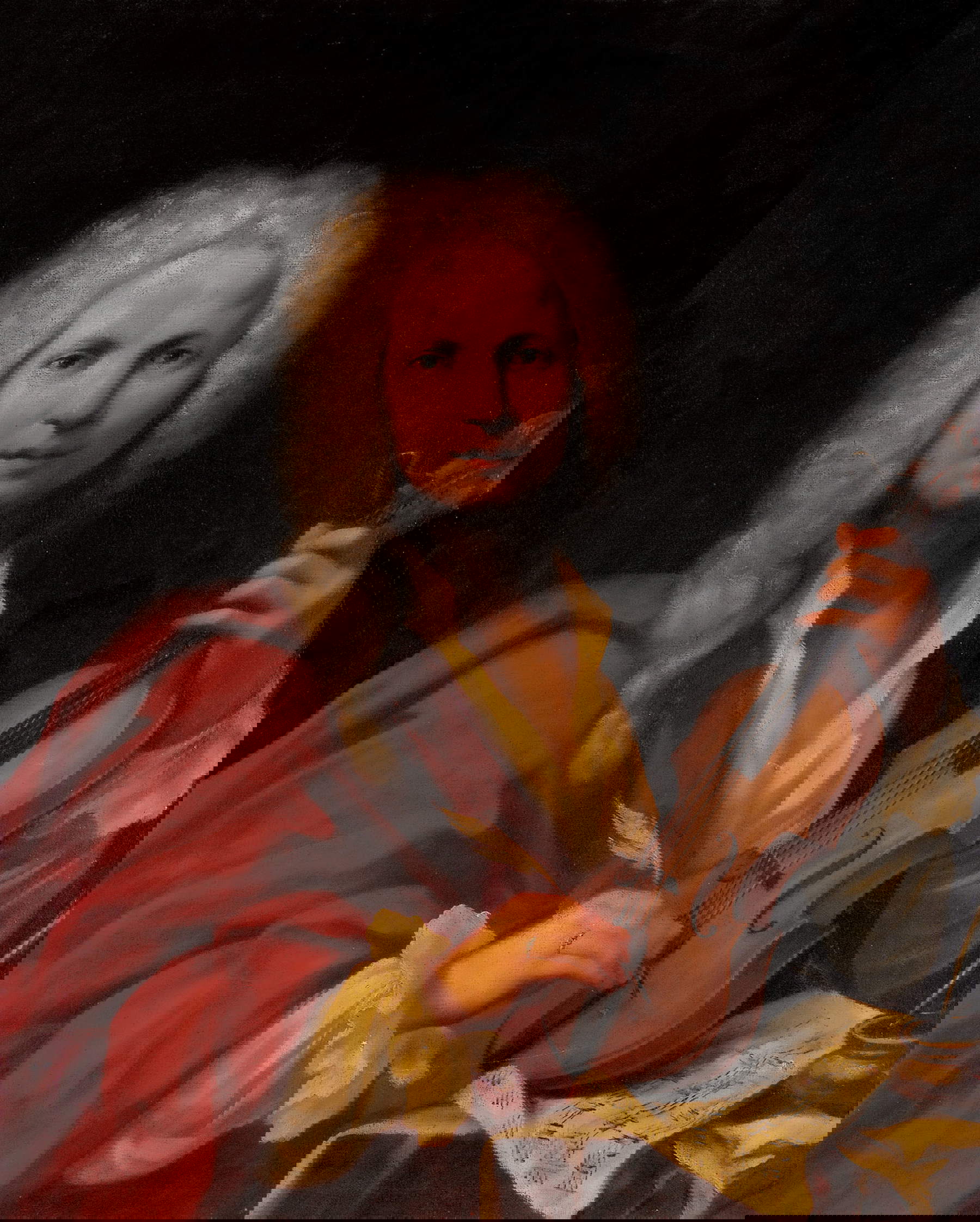 Peintre du cercle de Giuseppe Maria Crespi, Portrait d'Antonio Vivaldi (1723 ; huile sur toile, 91 x 74 cm ; Bologne, Museo internazionale e biblioteca della musica, inv. B 38490)