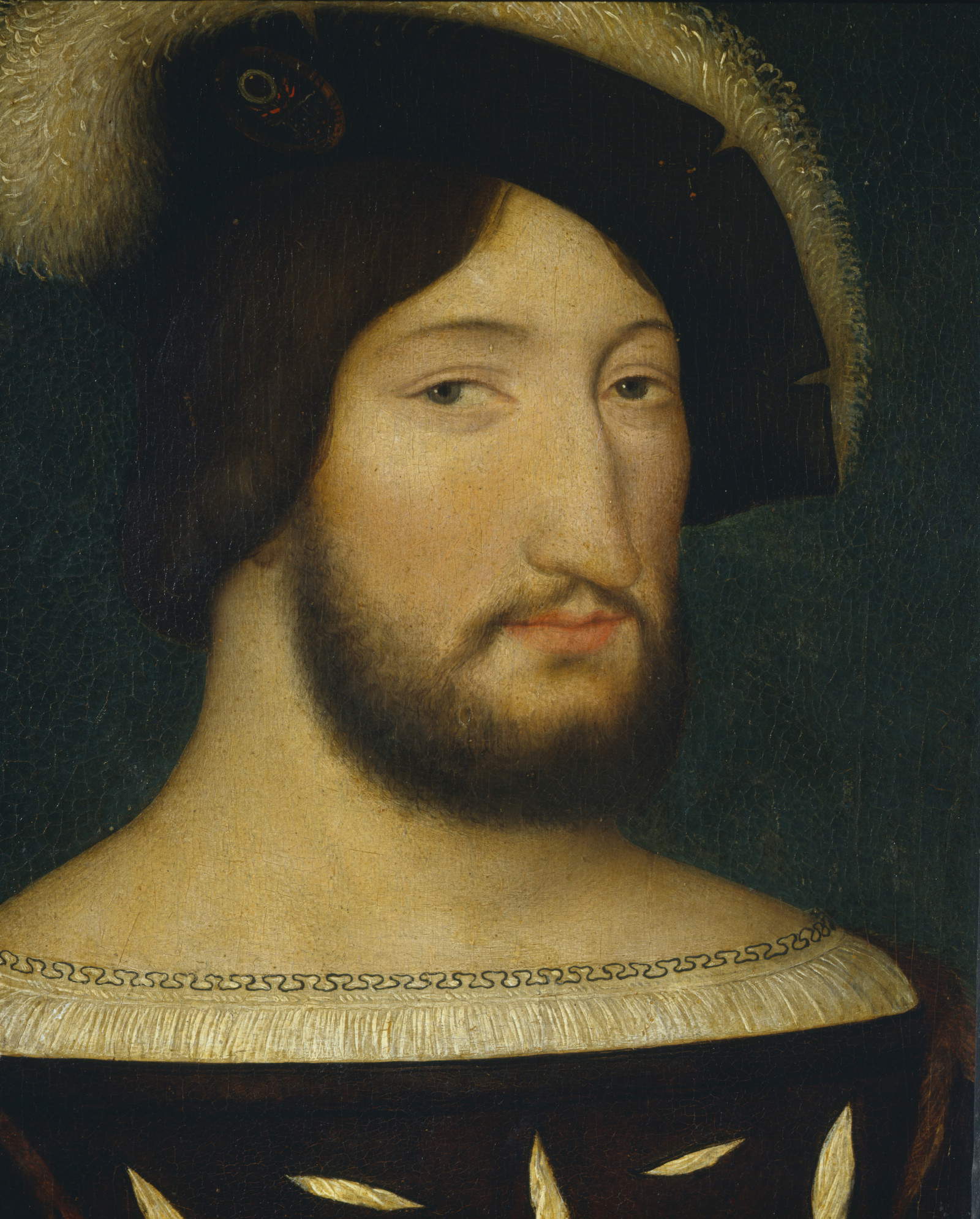 Jean Clouet (bottega), Ritratto di Francesco I (1525 circa; olio su tavola, 22 x 19 cm; Pavia, Musei Civici di Pavia)