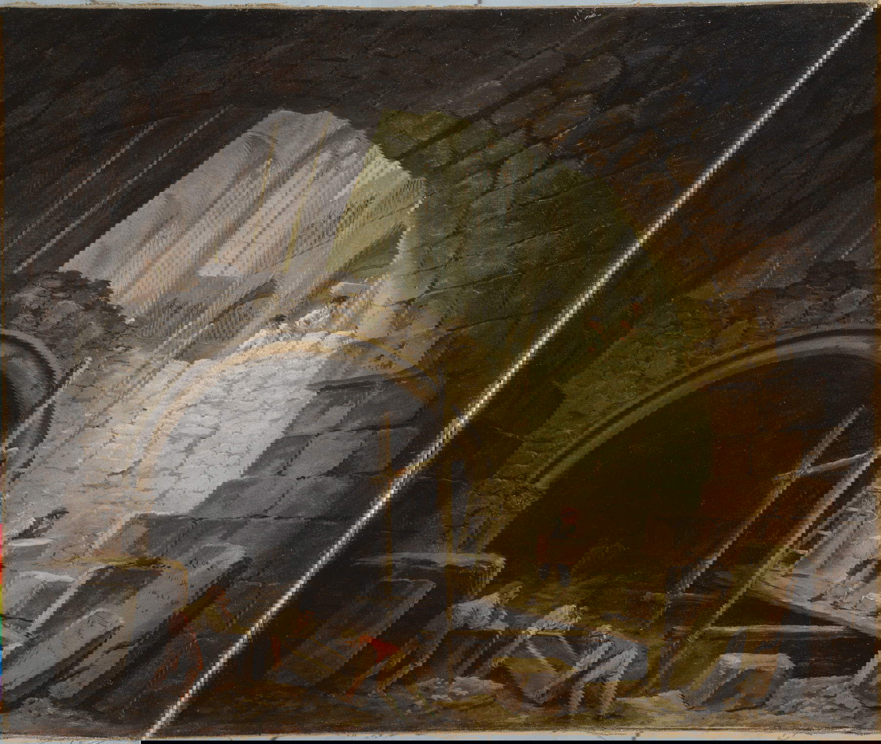 Robert Hubert, La brèche de la crypte des rois dans la basilique Saint-Denis, octobre 1793. (vers 1793 ; huile sur toile, 71,5 x 82,5 x 7,5 cm ; Paris, Mus&eacute;e Carnavalet - Histoire de Paris) Photo : Paris Musees Collections