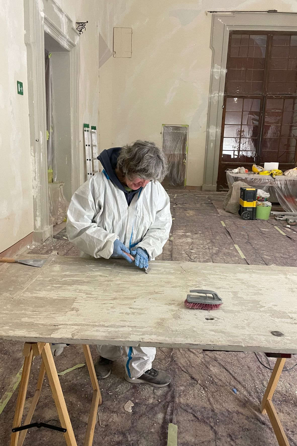 Cantiere in corso con restauratori al lavoro in Sala Grande, Museo Rocca di Dozza Cantiere in corso con restauratori al lavoro in Sala Grande, Museo Rocca di Dozza