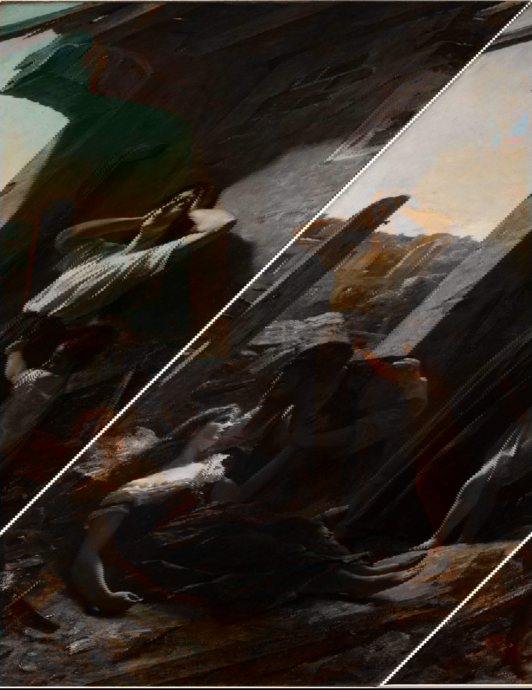 Rodolfo Morgari, Episodio di Casamicciola. L&rsquo;aurora del 29 luglio 1883 (1884; olio su tela, firmato e datato al centro in basso). Presentato da: Secol-Art di Masoero