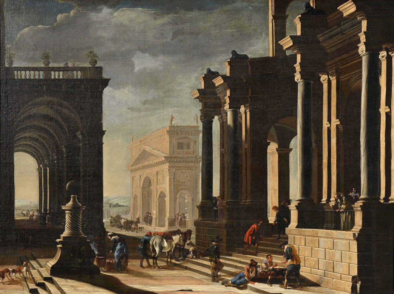 Alessandro Salucci et Jan Miel, Architecture (vers 1635-1640 ; huile sur toile, 98,5 x 132,5 cm ; Givaudan - Collection Tronchin). Lot 2021. Estimation 8 500 - 10 500 euros.