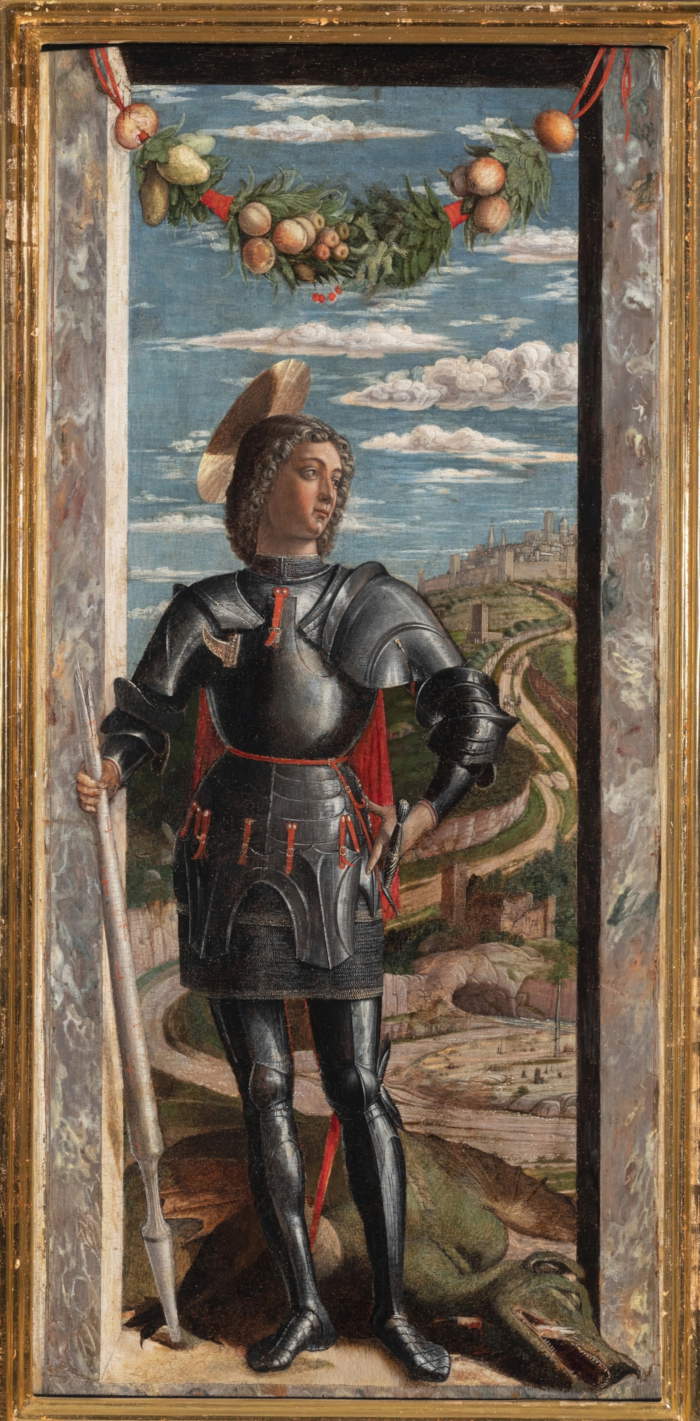 Andrea Mantegna, San Jorge (1459-1460; óleo sobre tabla, 66 x 32 cm; Venecia, Gallerie dell'Accademia)