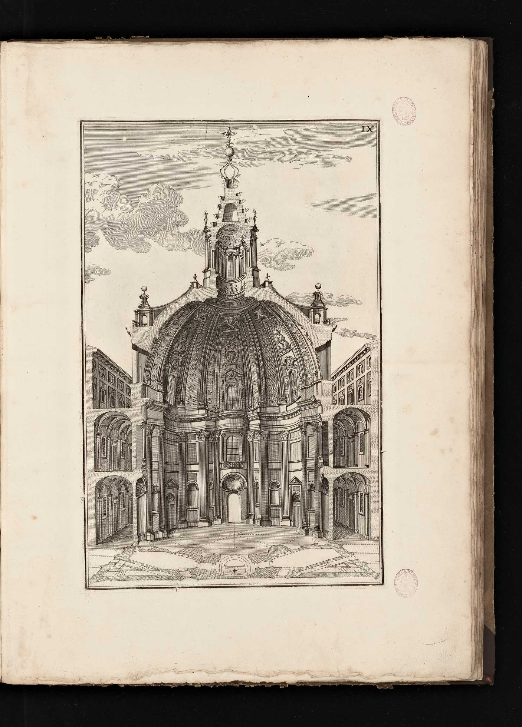 Domenico Barri&egrave;re, illustration of the Church of Sant'Ivo alla Sapienza, taken from the volume Opera del Caval. Francesco Boromino (1720; engraving, Rome, Bibliotheca Hertziana) Photo: Bibliotheca Hertziana