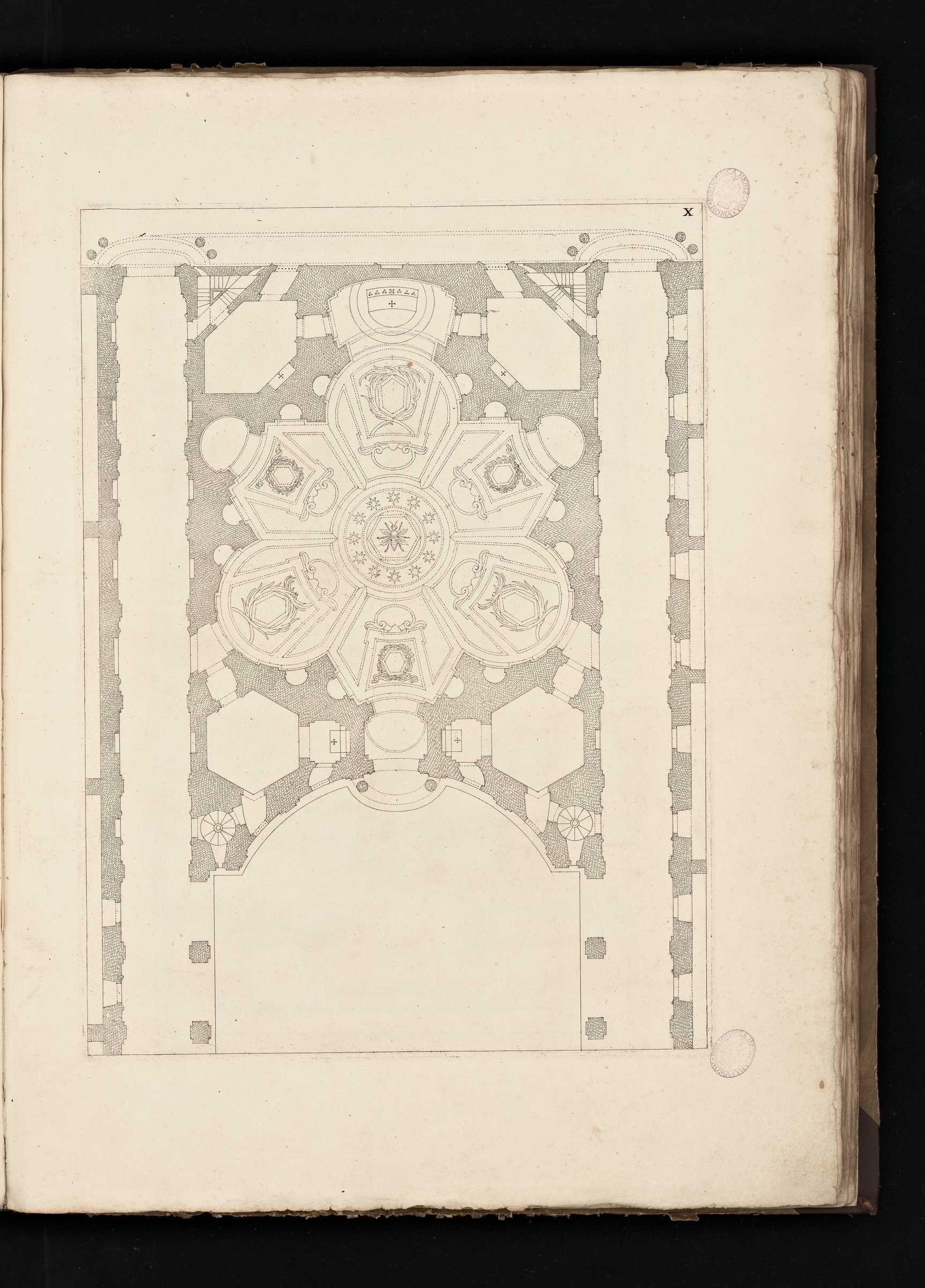 Domenico Barri&egrave;re, plan of the Church of Sant'Ivo alla Sapienza, taken from the volume Opera del Caval. Francesco Boromino (1720; engraving, Rome, Bibliotheca Hertziana) Photo: Bibliotheca Hertziana
