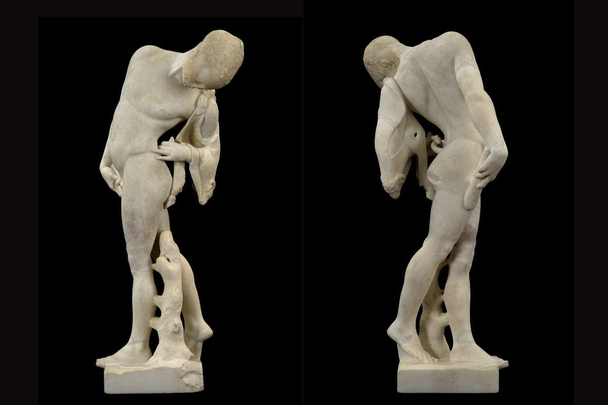 The Satyr looking at himself and touching his tail restored