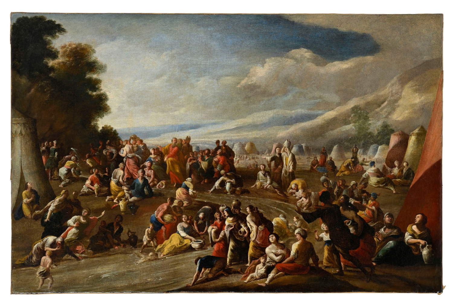 Scipione Compagno, Moïse et la chute de la manne (huile sur toile ; 74 x 114 cm ; collection d'une famille aristocratique napolitaine). Lot 2031. Estimation 8 500 - 12 500 euros.