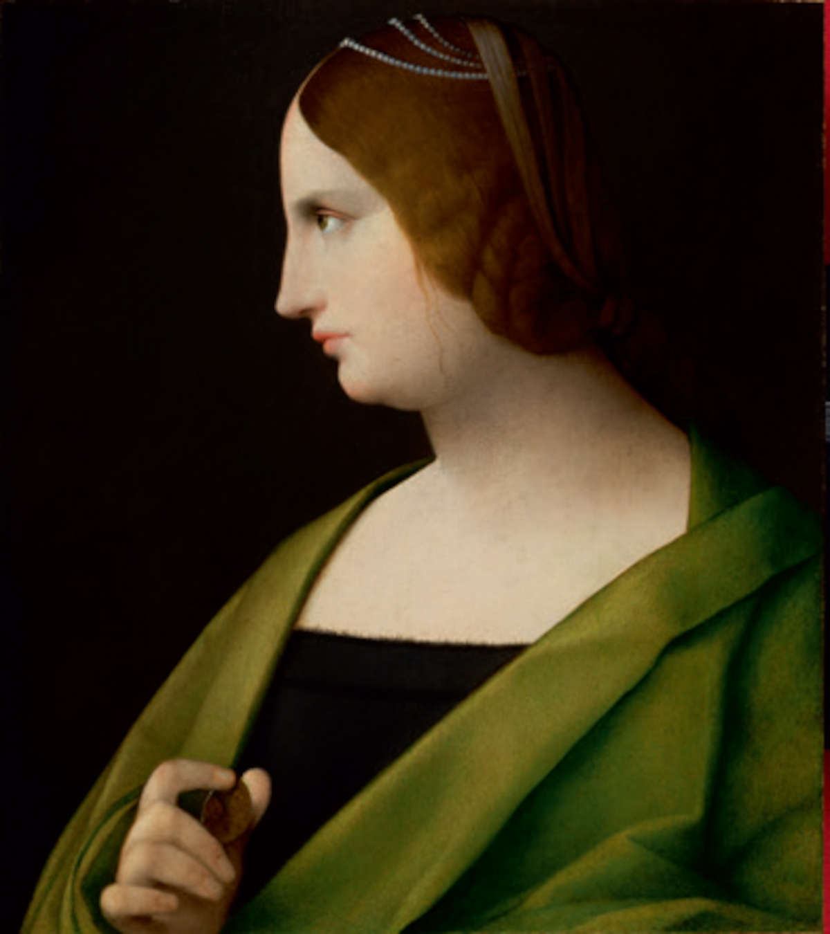 Sebastiano, Jeune femme de profil en demi-longueur (vers 1505 ; panneau, 57 x 48,8 cm ; Collection privée) Sebastiano, Jeune femme de profil en demi-longueur (vers 1505 ; panneau, 57 x 48,8 cm ; Collection privée)