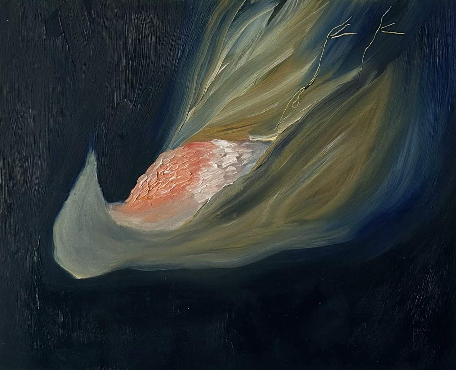 Sebastiano Sofia, A Robin forgot how to fly #2 (2024 olio su tavola, 20,3 x 25,4 cm). Su concessione dell&rsquo;artista e Boccanera Gallery Trento/Milano.