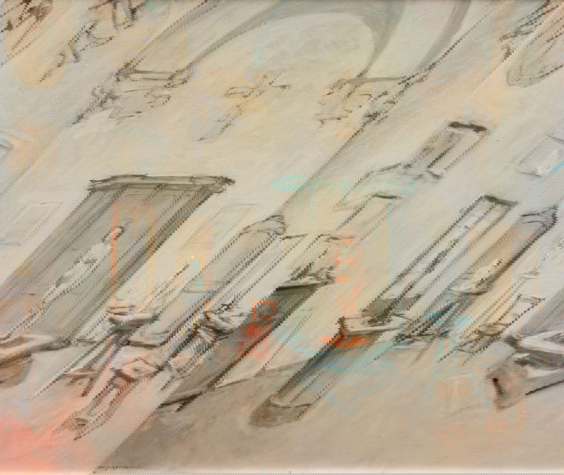 Sergio Cremonini, Interior del estudio de Via degli Angeli con modelo (óleo sobre lienzo) Foto: &copy;Fondazione Carisbo