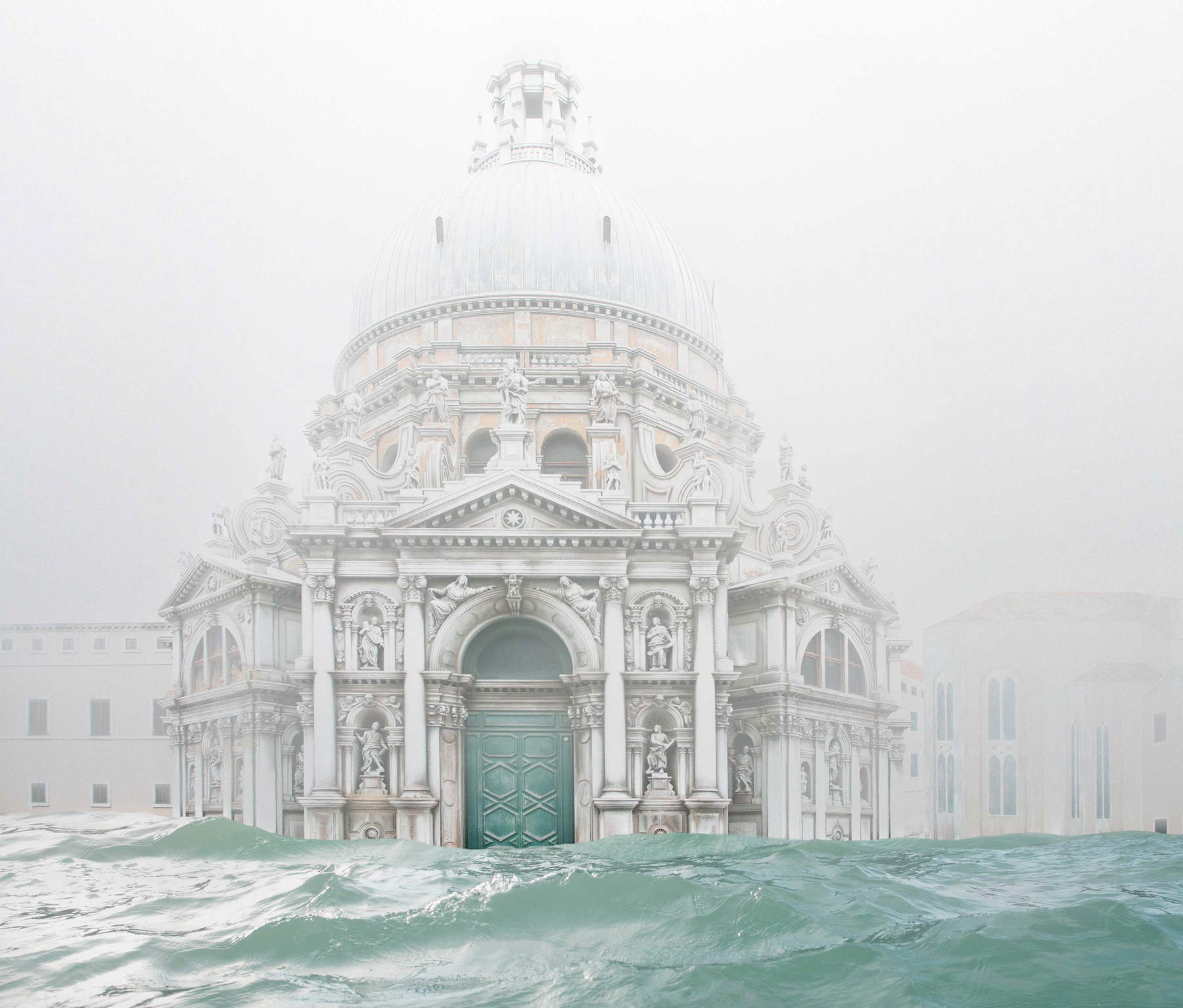 Silvia Camporesi, Las tres iglesias (Cuando empieza el agua, #2, #3, #7) (2011; Impresión por inyección de tinta, 3 elementos, 63 x 73 cm cada uno; Roma, Colección Farnesina). Cortesía de la artista &copy; Silvia Camporesi