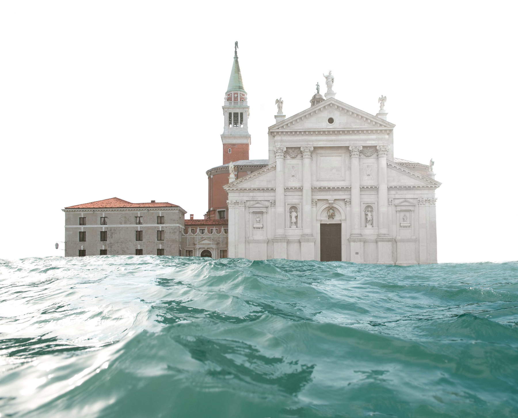 Silvia Camporesi, Las tres iglesias (Cuando empieza el agua, #2, #3, #7) (2011; Impresión por inyección de tinta, 3 elementos, 63 x 73 cm cada uno; Roma, Colección Farnesina). Cortesía de la artista &copy; Silvia Camporesi