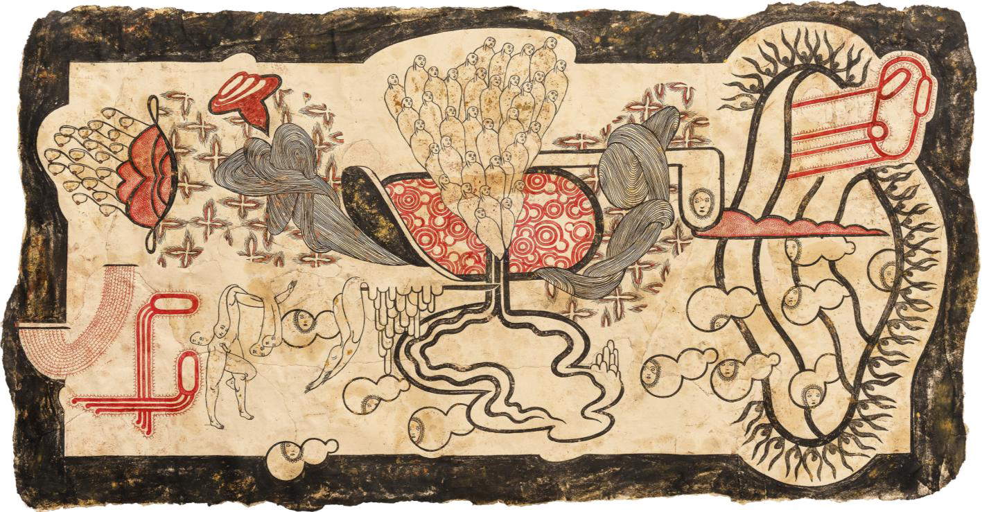 Simone Pellegrini, Delecha uscia, (2025 ; techniques mixtes sur papier, 65 x 126 cm)