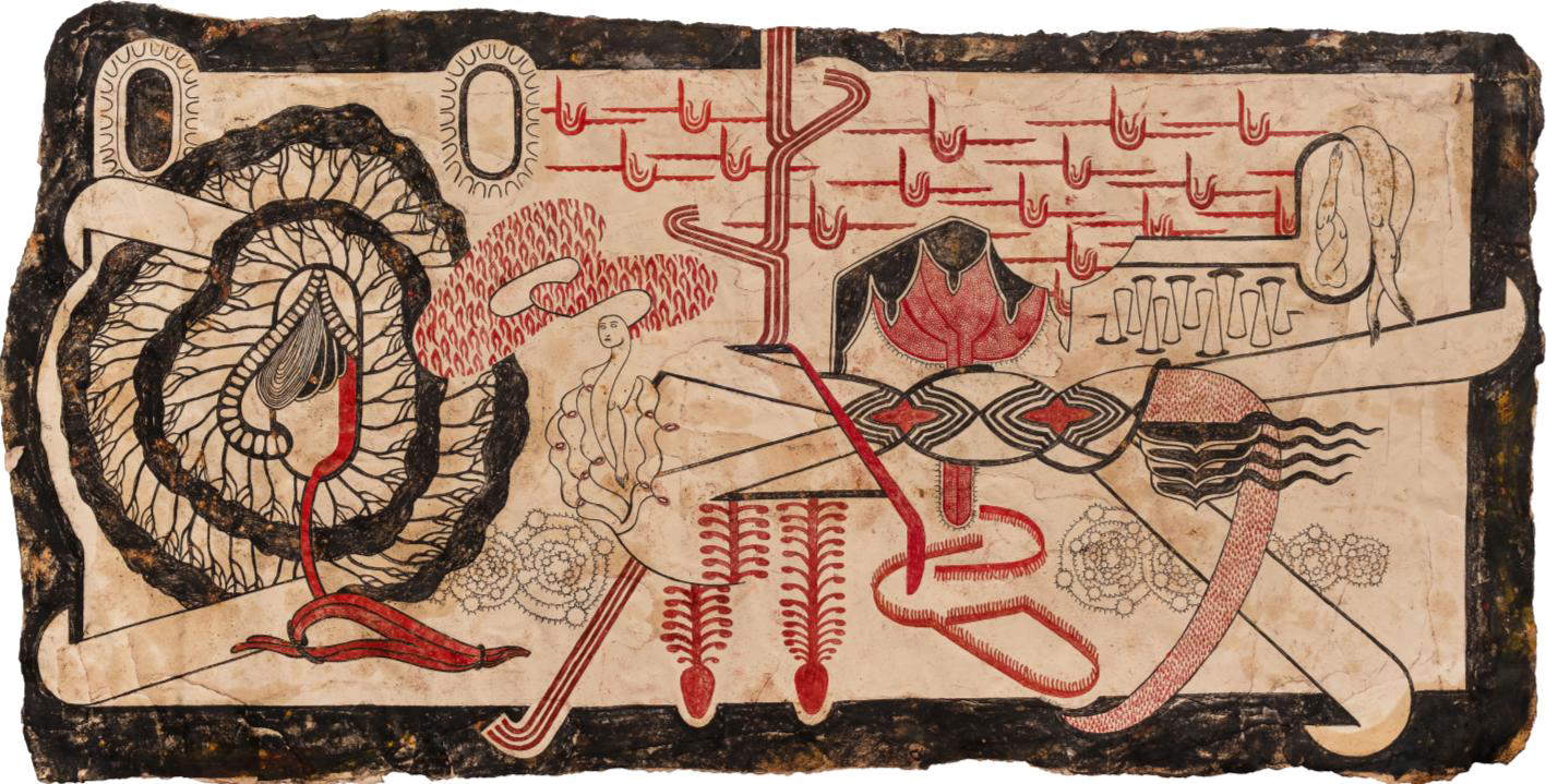 Simone Pellegrini, Unca mea (2025 ; technique mixte sur papier, 66 x 130 cm)