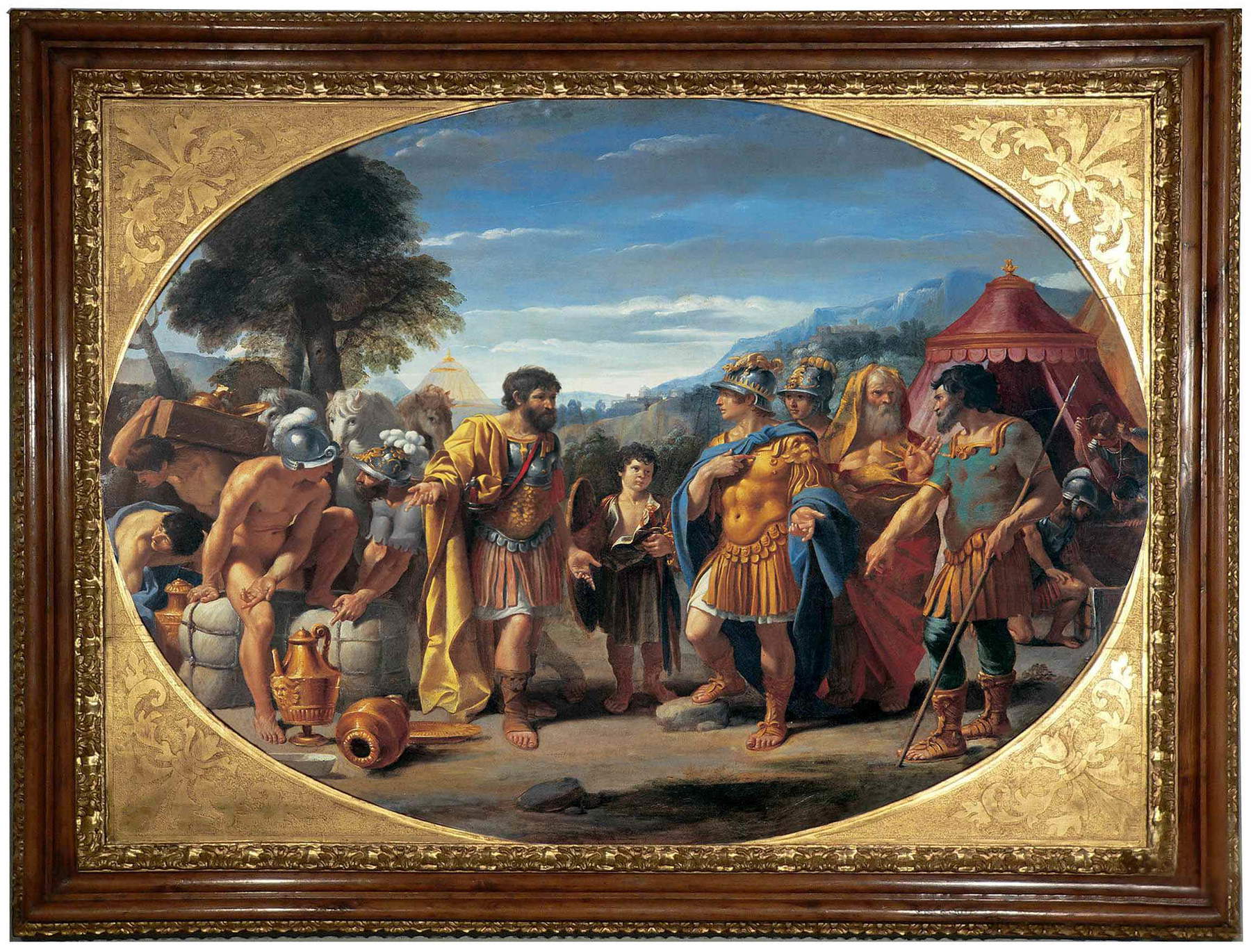 Sisto Badalocchio, Alessandro e Taxiles (1614-1616; olio su tavola, 114 x 152 cm). Presentato da Fondantico