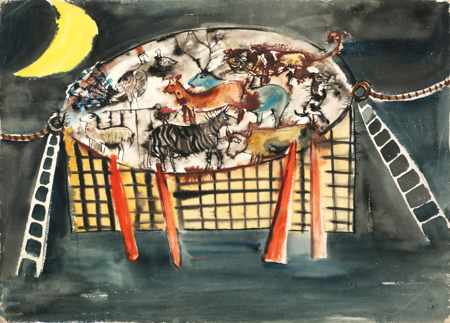 Slavko Kopač, Nuova Arca (1947; tecnica mista su carta, 47,7 x 65,5 cm)