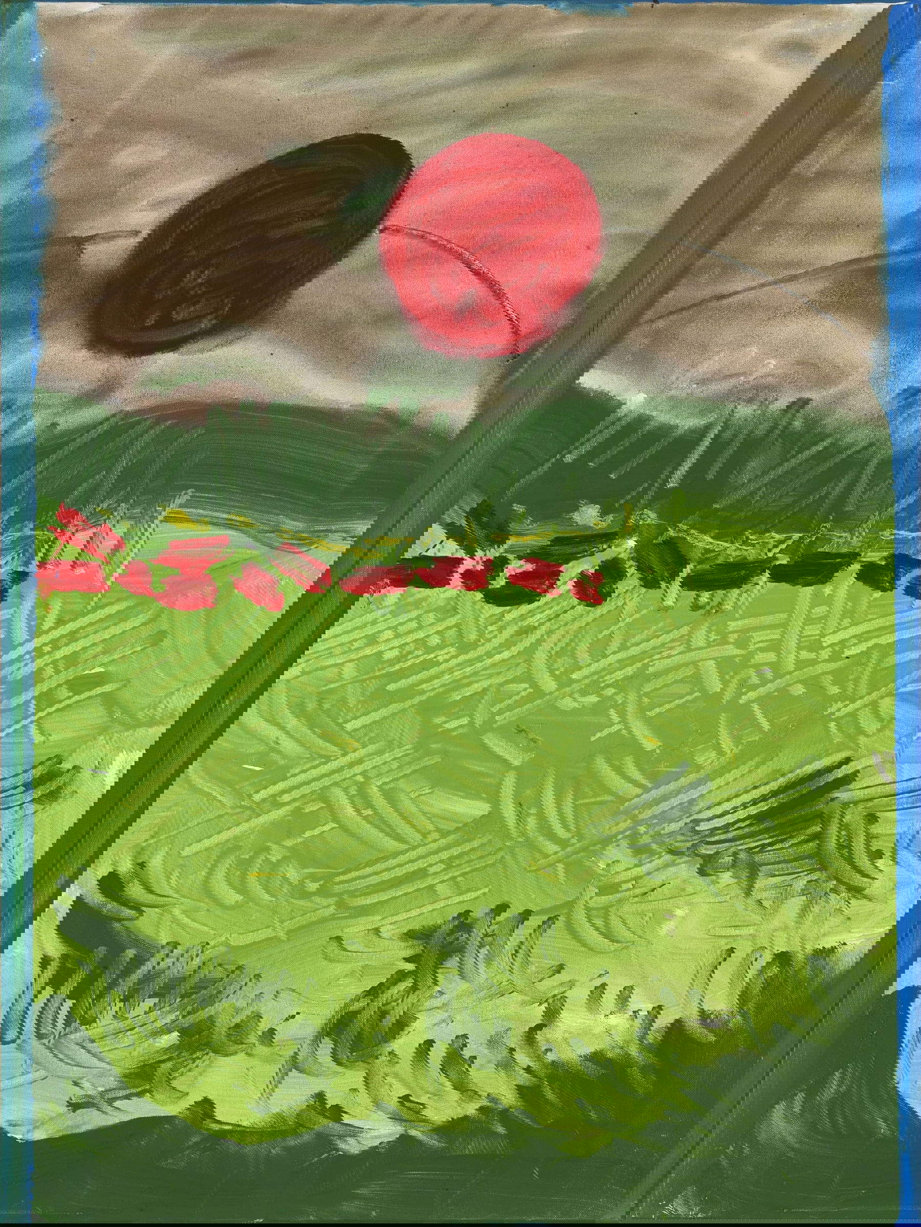 Gastone Biggi, La luna rossa (2005; vernice industriale su tela, 80 x 60 cm)