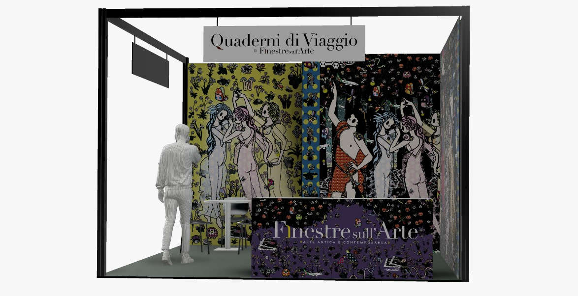 Rendering dello stand di Finestre sull'Arte alla TTG 2025