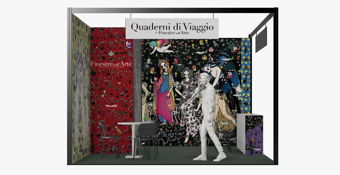 Rendering dello stand di Finestre sull'Arte alla TTG 2025
