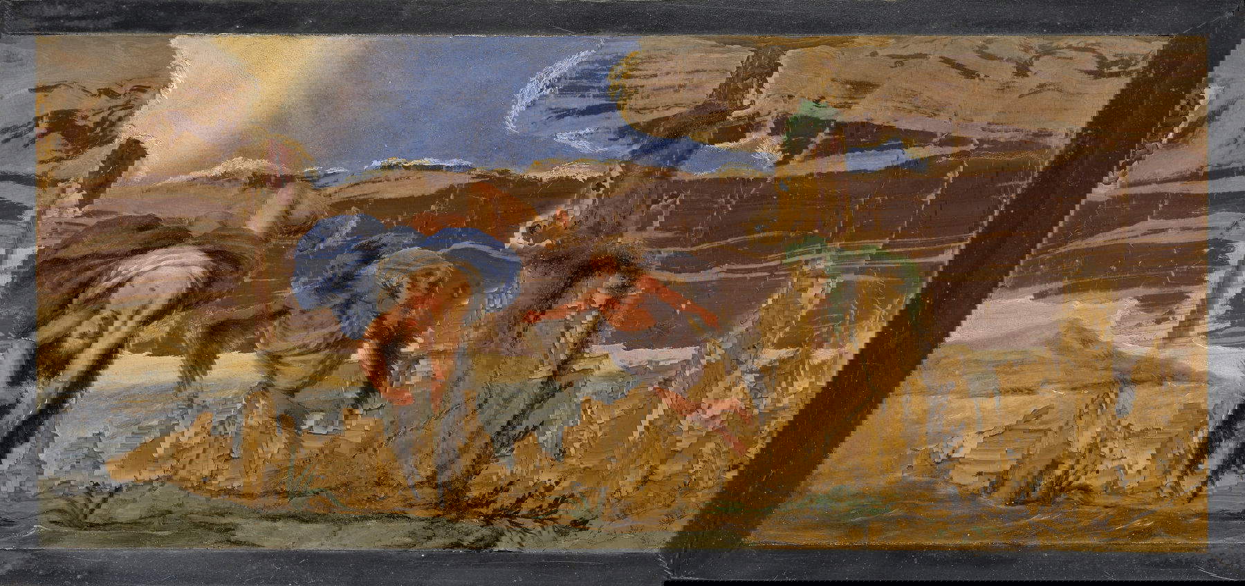 Stefano della Bella, Dedalo e Icaro (olio su pietra paesina, 18 x 38 cm; Collezione privata)