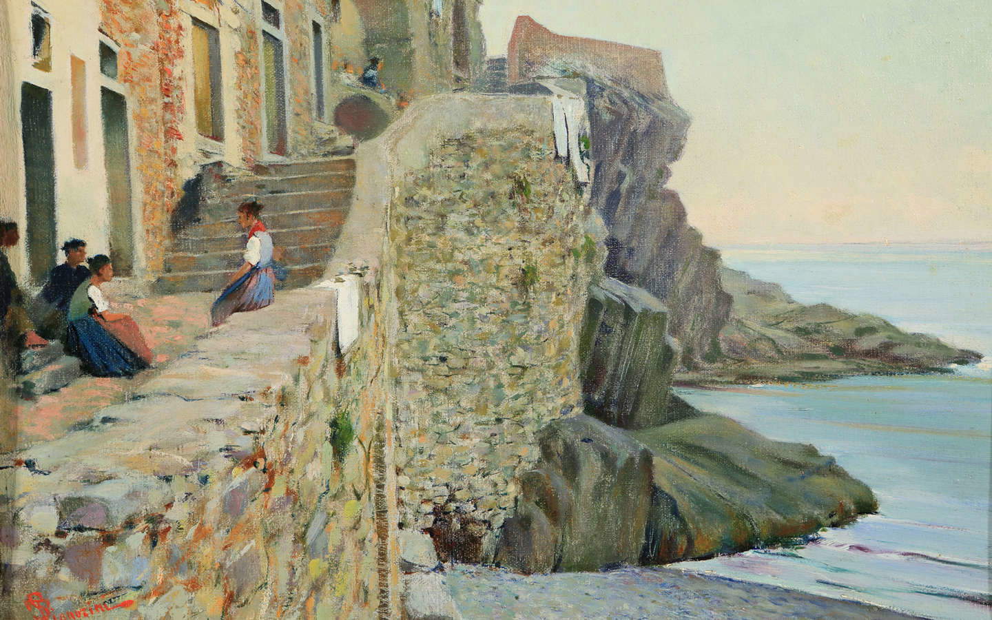 Telemaco Signorini, Riomaggiore (Öl auf Leinwand, 24,1 x 53,7 cm; mit freundlicher Genehmigung der Enrico Gallerie d'Arte) Telemaco Signorini, Riomaggiore (Öl auf Leinwand, 24,1 x 53,7 cm; mit freundlicher Genehmigung der Enrico Gallerie d'Arte)
