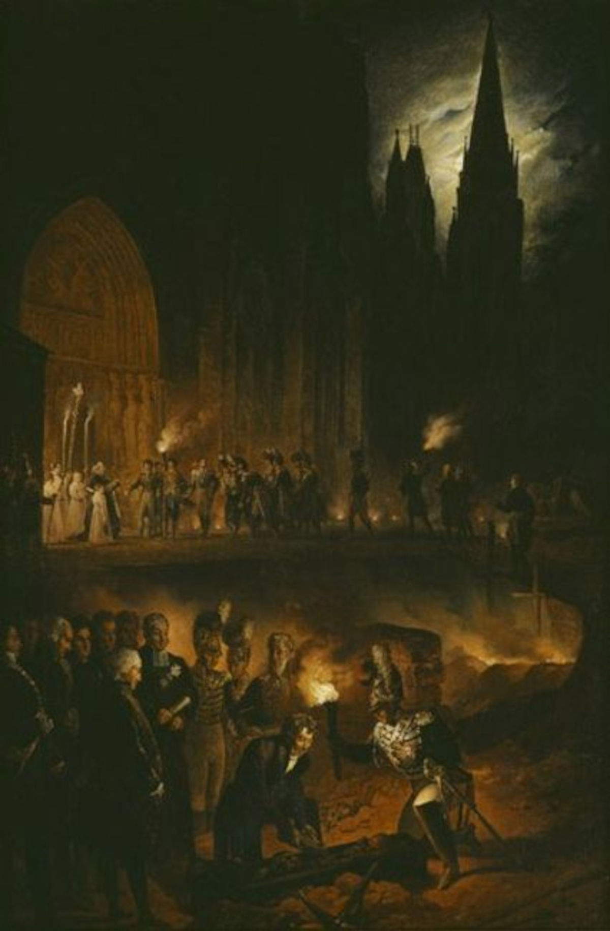 Fran&ccedil;ois - Joseph Heim, Transfert des ossements des rois du lieu dit cimeti&egrave;re des Valois, dans un tombeau le 18 janvier 1817 à Saint-Denis (1817 ; huile sur toile, 66,5 x 82 x 8 cm ; Sceaux, château de Sceaux) Pascal Lema&icirc;tre &copy; MDDS - Château de Sceaux, Mus&eacute;e D&eacute;partemental