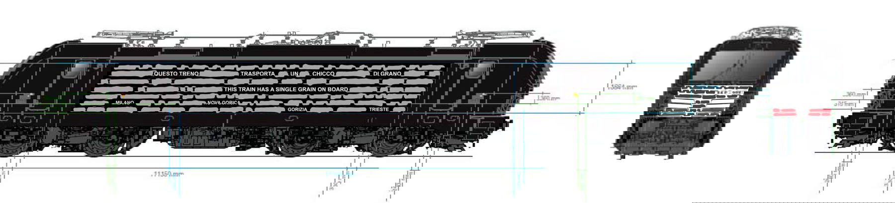 GO! 2025, a locomotive carries a grain of wheat: it's the new mobile installation by Emilio Isgrò