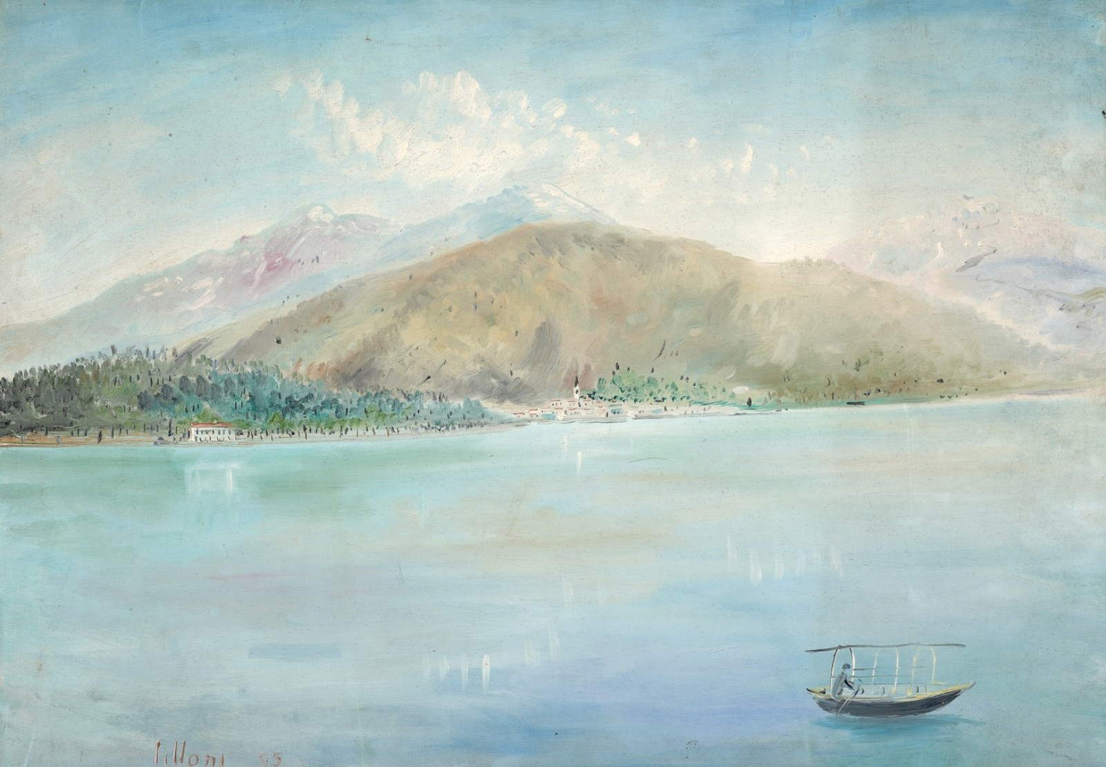 Umberto Lilloni, Sur le lac (1955 ; huile sur toile, 50 x 70 cm). &copy; Umberto Lilloni, du SIAE 2025