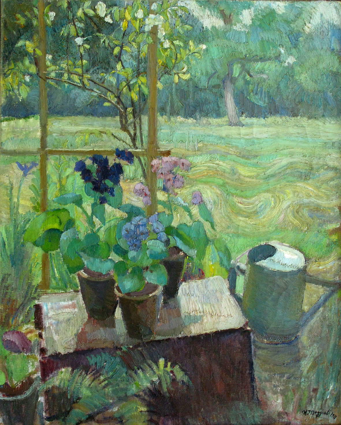 Umberto Moggioli, Fleurs sous la pluie (1918 ; huile sur toile). Par concession de la Galerie Gomiero Umberto Moggioli, Fleurs sous la pluie (1918 ; huile sur toile). Par concession de la Galerie Gomiero