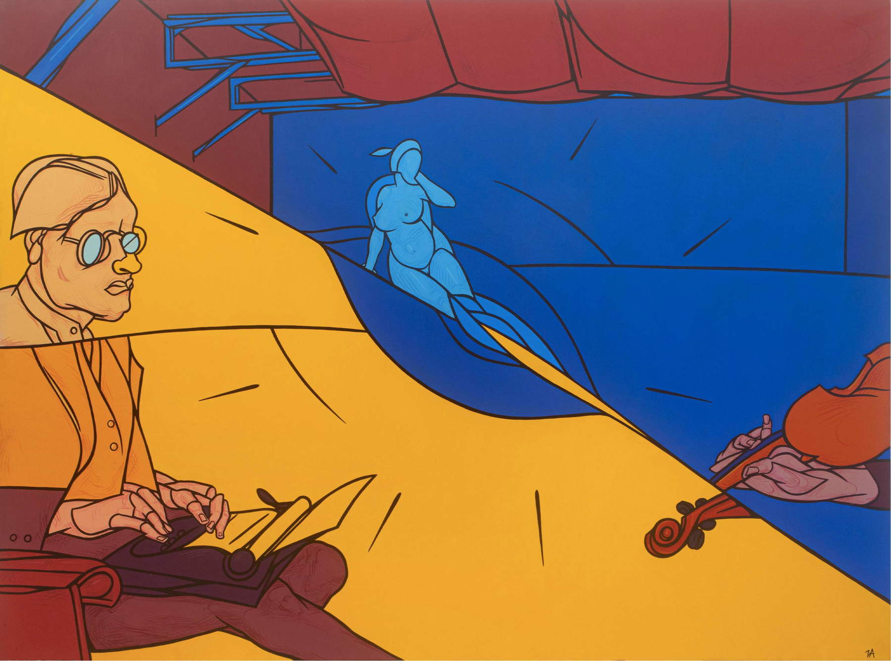 Valerio Adami, Mnemosine machine à écrire et violon (1987; acrilico su tela, 225 x 300 cm) Valerio Adami, Mnemosine machine à écrire et violon (1987; acrilico su tela, 225 x 300 cm)