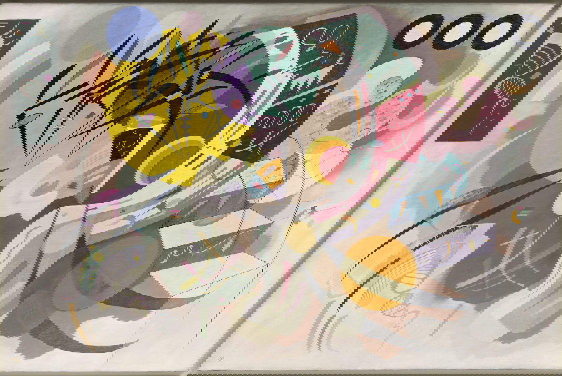 Vasily Kandinsky, Courbe dominante (avril 1936 ; huile sur toile, 129,2 x 194,3 cm ; New York, Solomon R. Guggenheim Museum, New York, Solomon R. Guggenheim Foundation)