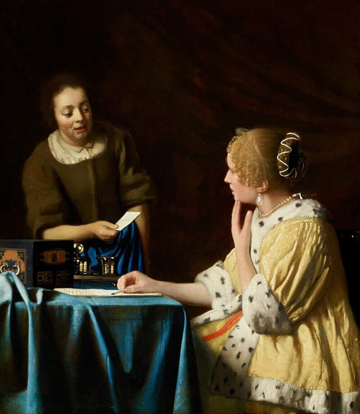 Johannes Vermeer, Maîtresse et servante (vers 1664 - 1667 ; huile sur toile, 90,2 x 78,7 cm ; New York, The Frick Collection)
