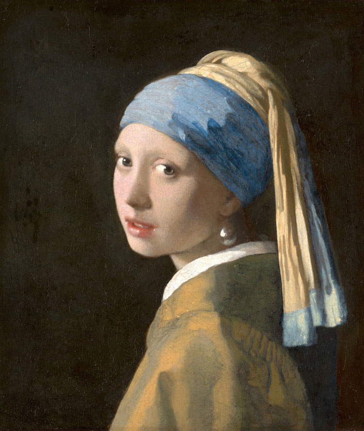 Johannes Vermeer, La joven del pendiente de perla o La joven del turbante (c. 1665; óleo sobre lienzo, 44,5 x 39 cm; La Haya, Mauritshuis)