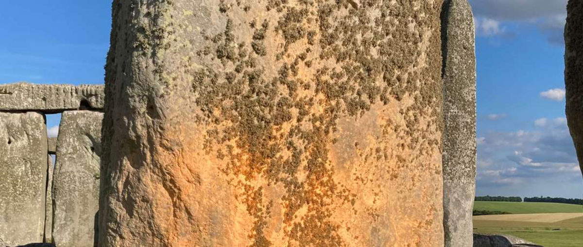 The orange powder paint on the Stonehenge monoliths. Photo: &copy;English Heritage