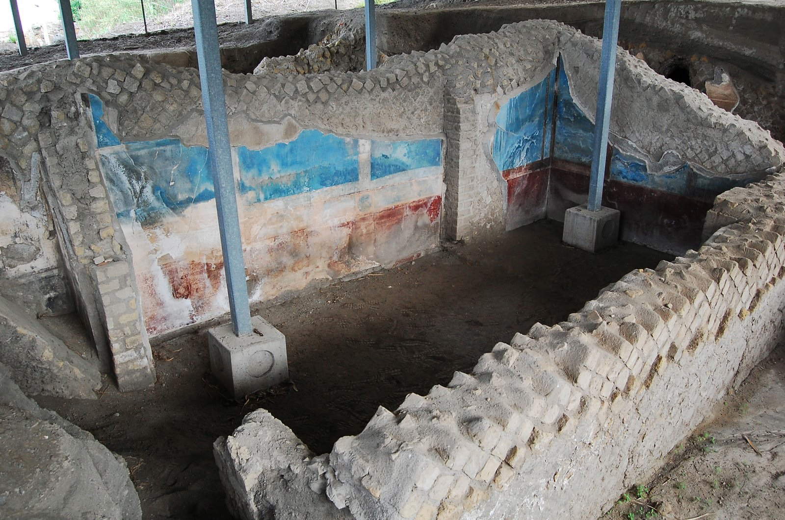 Work at Villa Sora: excavation and consolidation at the north front. Photo: &copy;Herculaneum Archaeological Park.