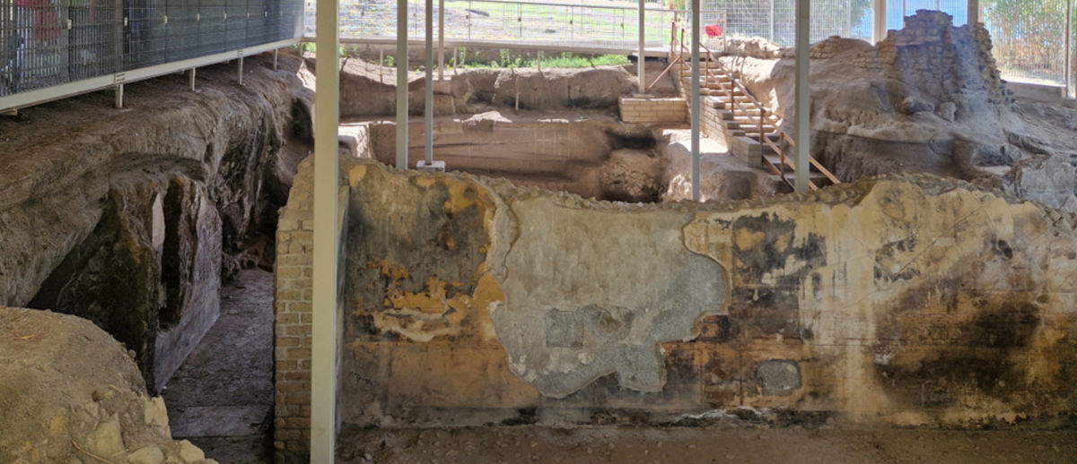 Work at Villa Sora: excavation and consolidation at the north front. Photo: &copy;Herculaneum Archaeological Park.