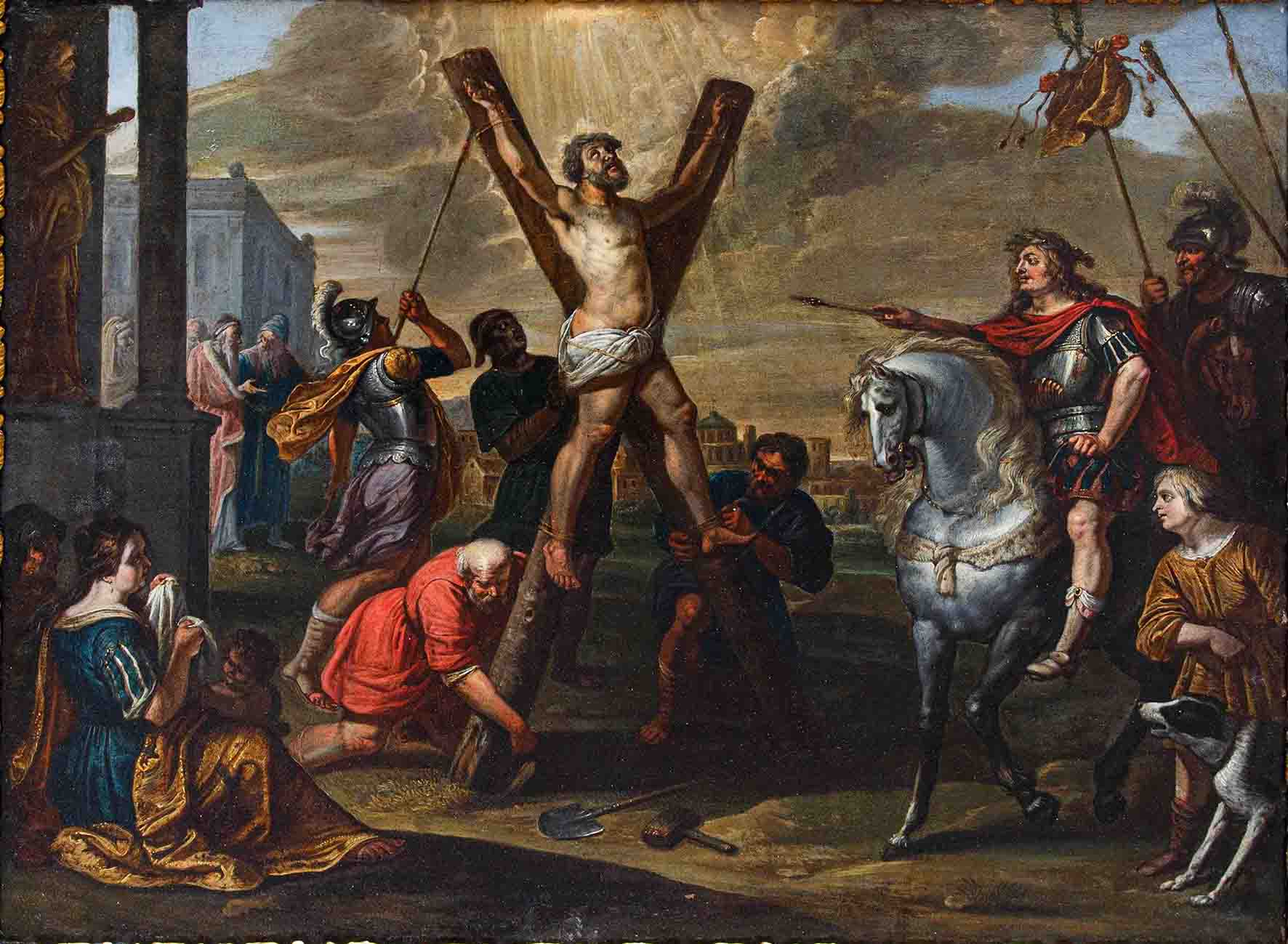 Vincent Malò, Die Kreuzigung des Heiligen Andreas (Öl auf Tafel; 51 x 68 cm)