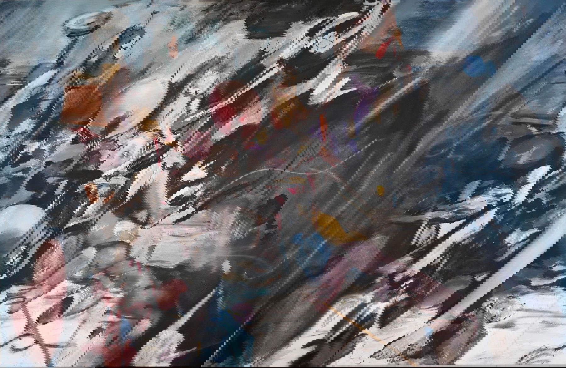 Yubo Zhang y Yuxin Pei, Sin título (2025; acrílico sobre lienzo, 120 x 220 cm)