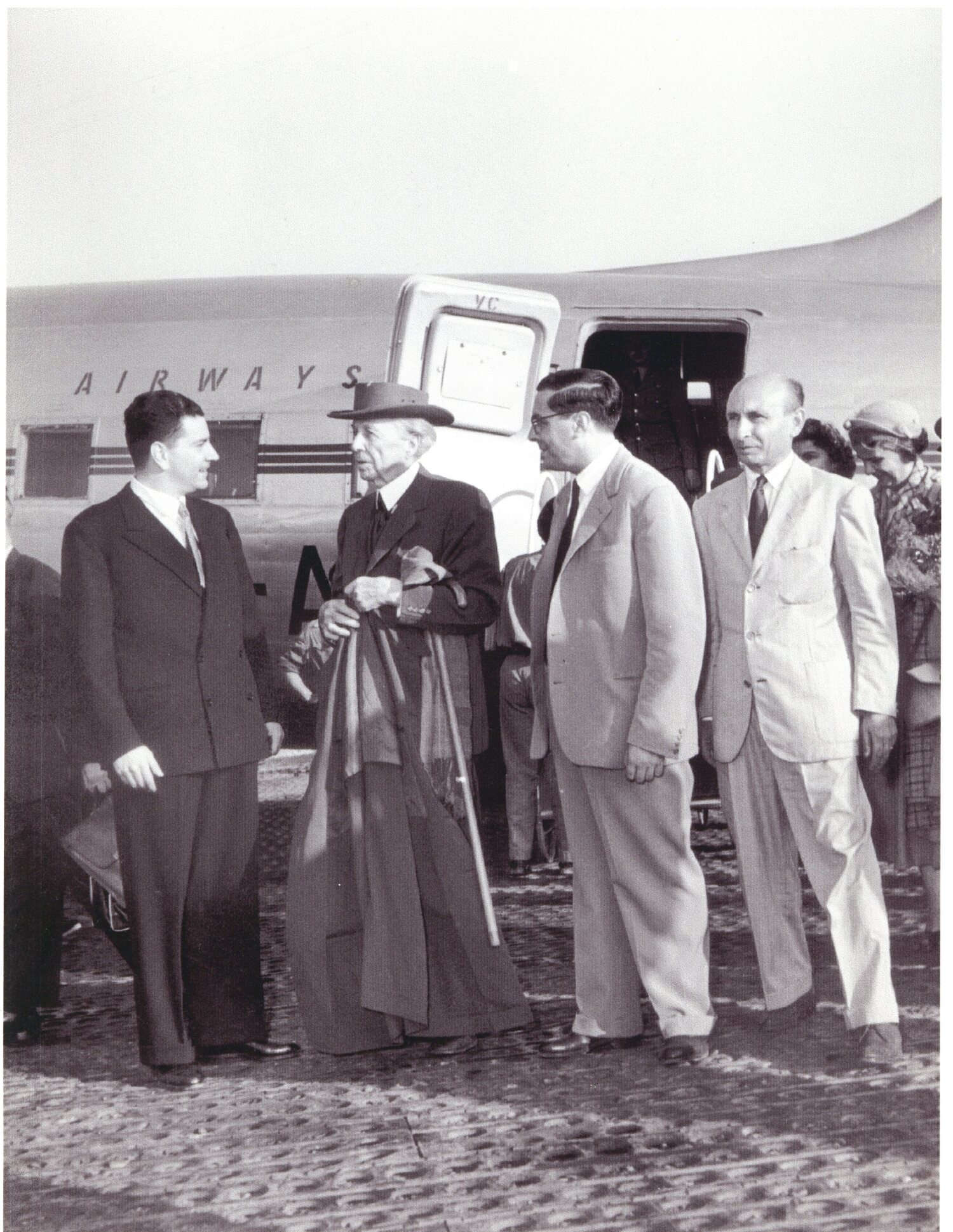 Da sinistra: Bruno Zevi, Frank Lloyd Wright, Carlo Ludovico Ragghianti e Giuseppe Samon&agrave;