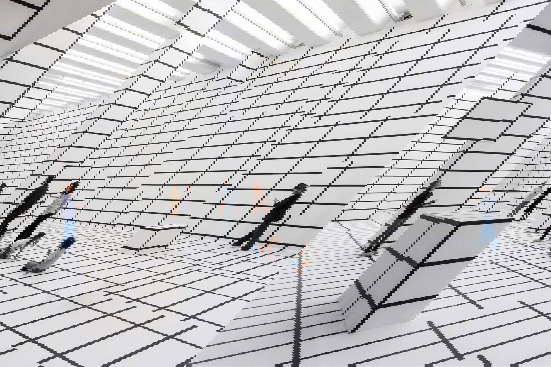 Images from the exhibition Analysis of Error, tape on wall and floor (curated by Angel moya Garcia, 2025, Tenuta dello Scompiglio, Lucca). Photo: Leonardo Morfini, courtesy of Associazione Culturale Dello Scompiglio, Lucca