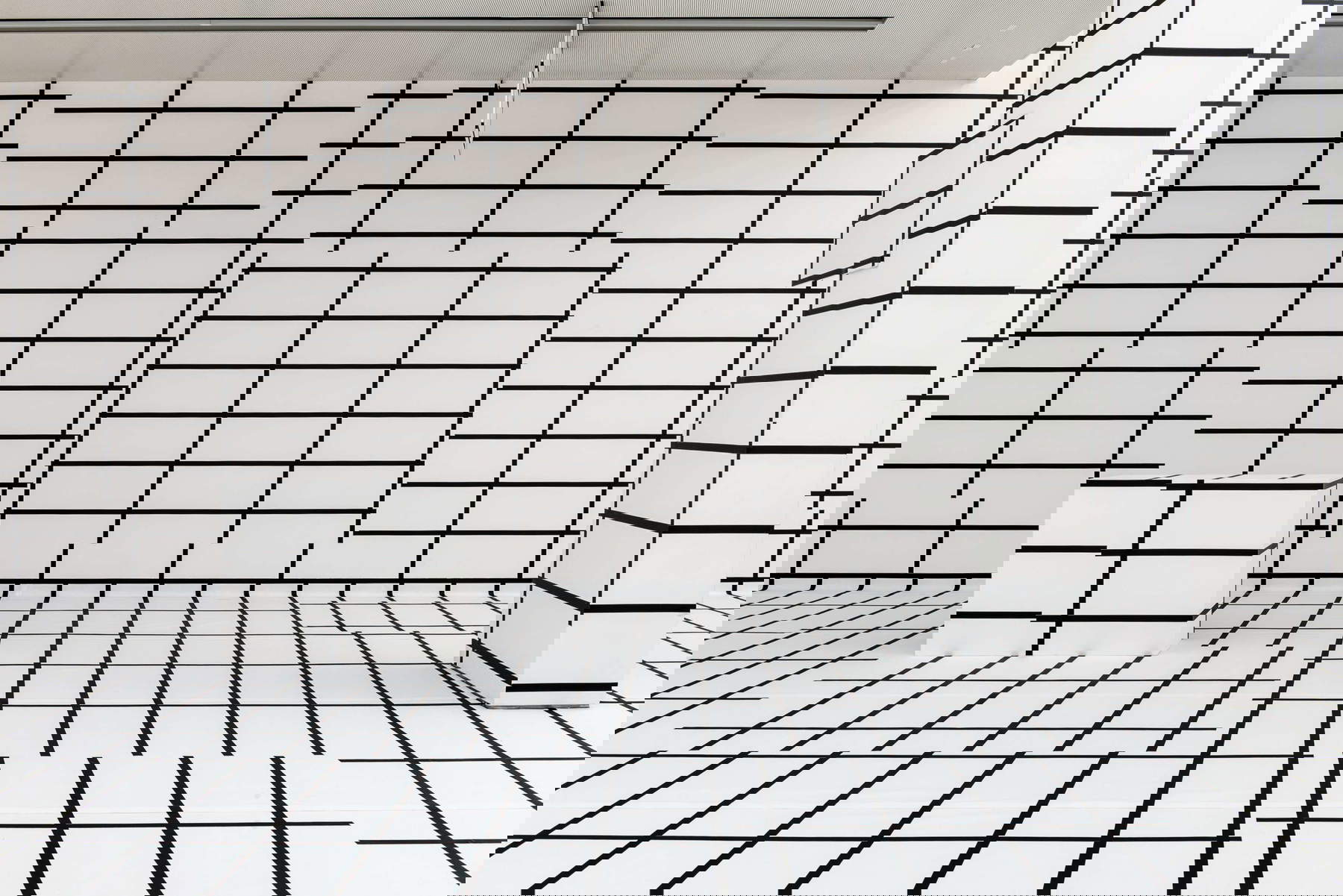 Images from the exhibition Analysis of Error, tape on wall and floor (curated by Angel moya Garcia, 2025, Tenuta dello Scompiglio, Lucca). Photo: Leonardo Morfini, courtesy of Associazione Culturale Dello Scompiglio, Lucca