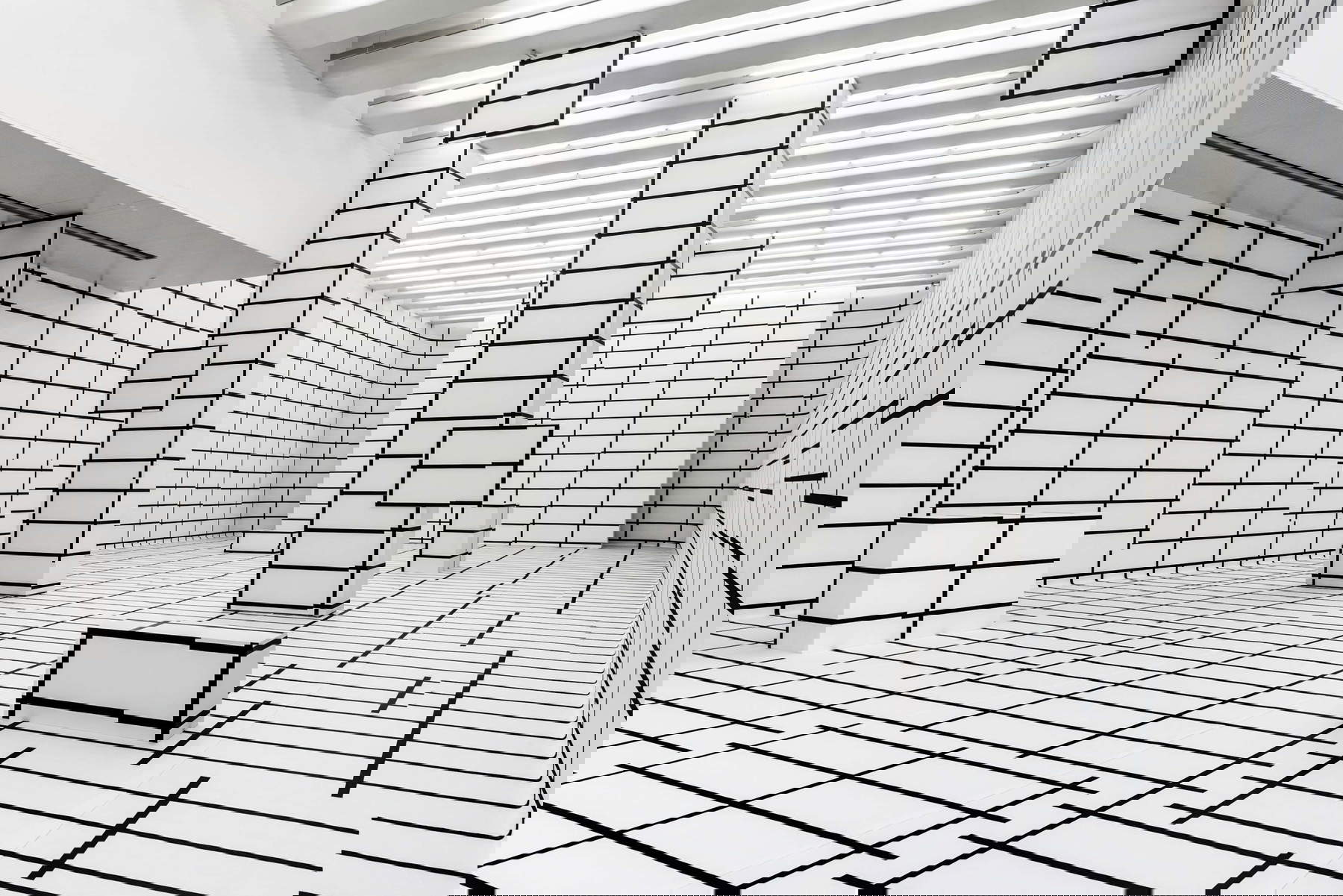 Images from the exhibition Analysis of Error, tape on wall and floor (curated by Angel moya Garcia, 2025, Tenuta dello Scompiglio, Lucca). Photo: Leonardo Morfini, courtesy of Associazione Culturale Dello Scompiglio, Lucca