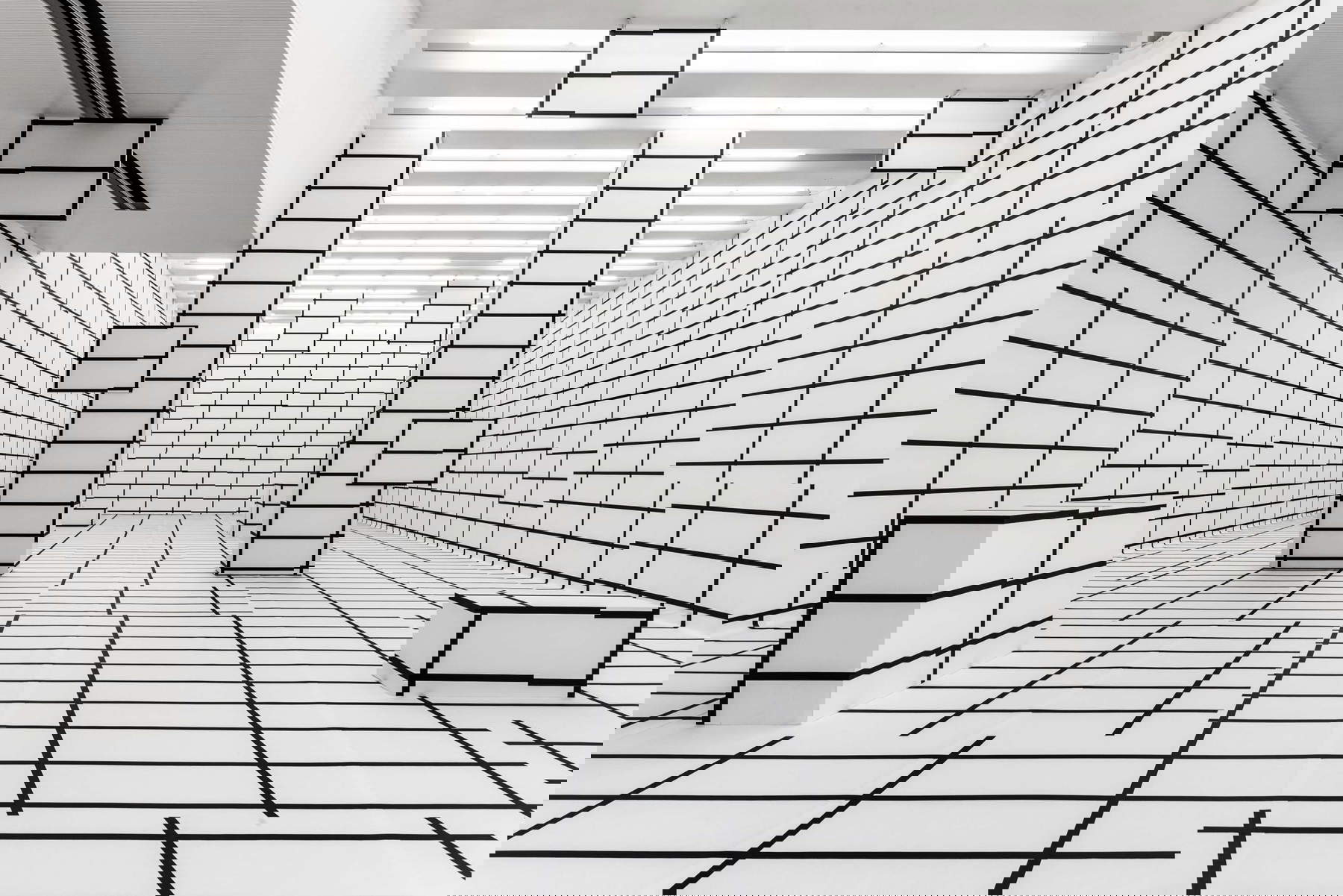 Images from the exhibition Analysis of Error, tape on wall and floor (curated by Angel moya Garcia, 2025, Tenuta dello Scompiglio, Lucca). Photo: Leonardo Morfini, courtesy of Associazione Culturale Dello Scompiglio, Lucca