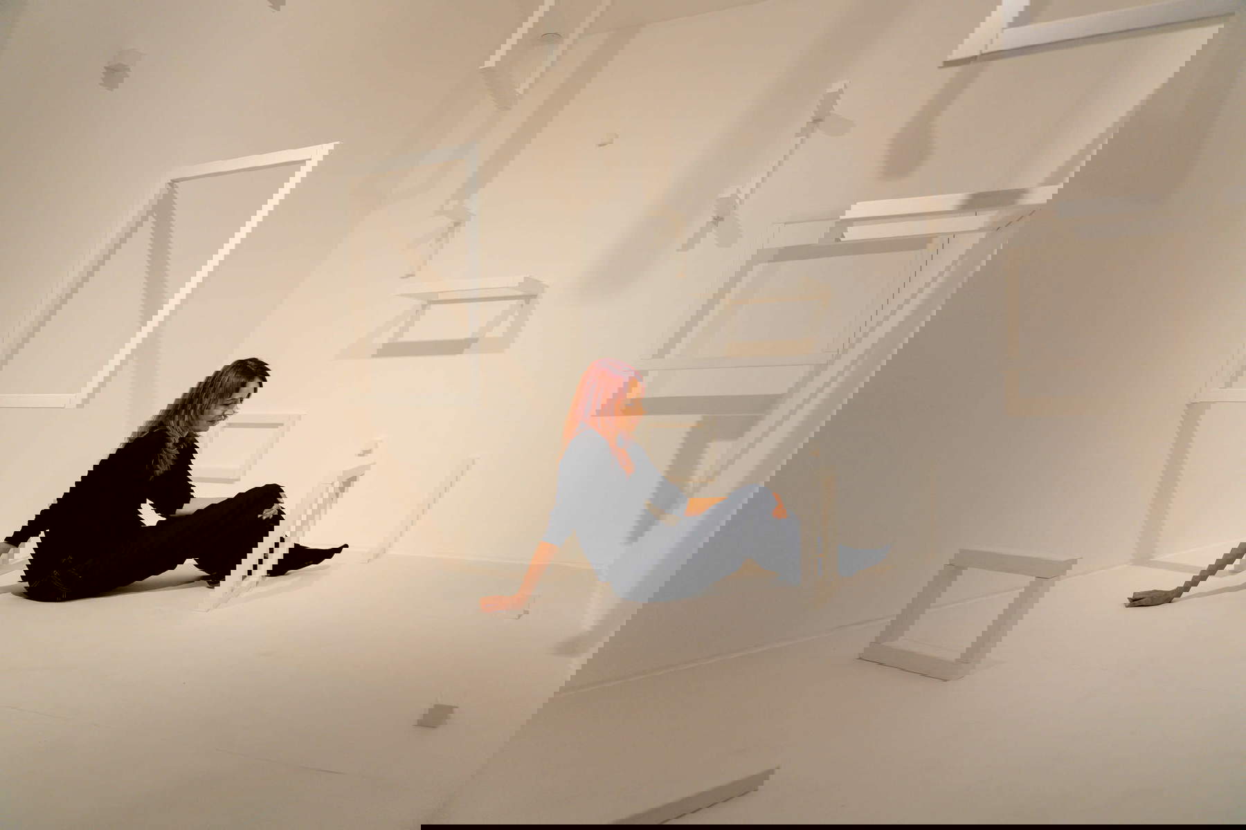 Esther Stocker, portrait at the exhibition 