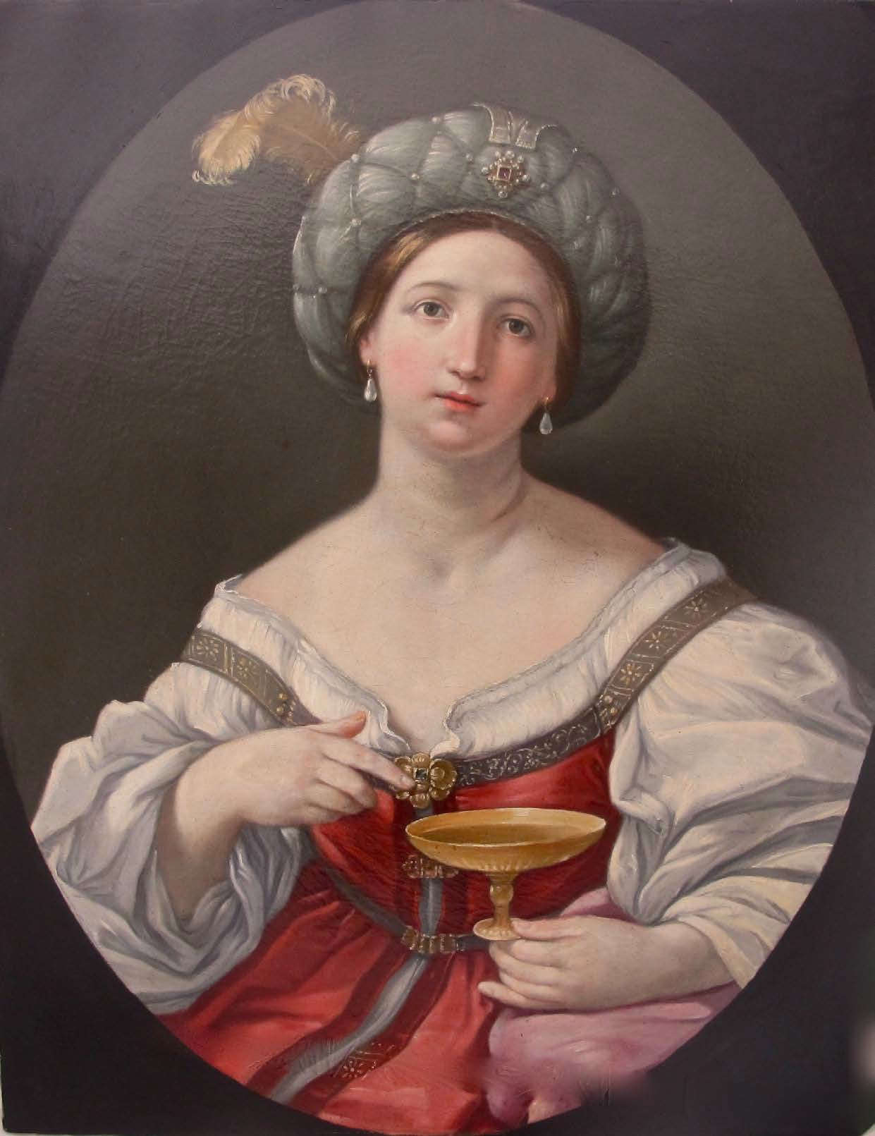 Giovanni Andrea Sirani (atribuido, por Guido Reni), Cleopatra (óleo sobre lienzo, 98,6 x 76,2 cm; Boston, Gibson House)