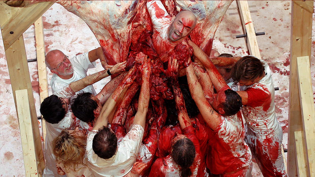 Action by Hermann Nitsch at the Burgtheater in Vienna (2005). Photo: Georg Soulek / Nitsch Foundation