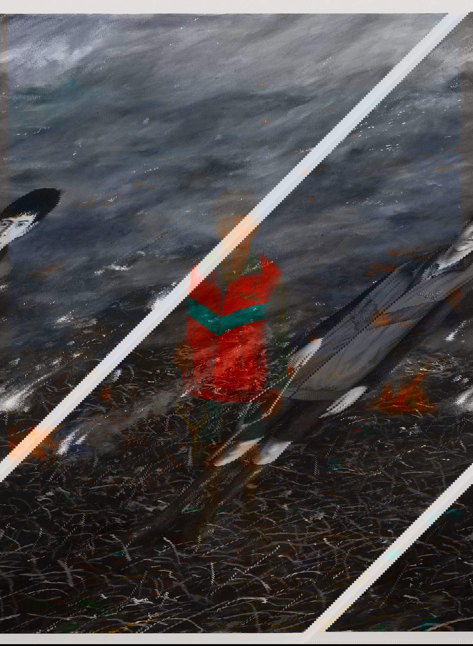 Giovanni Bongiovanni, Gian Burrasca (2025; óleo sobre lino, 180 x 130,5 cm). Presentada por: Unosunove Arte Contemporáneo. Precio: 6.000 euros