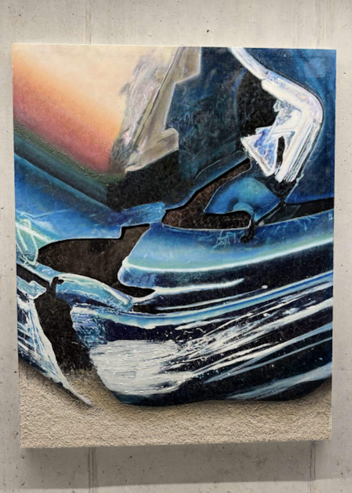 Johannes Bosisio, Crash Series S2401 (2023; óleo, purpurina y resina alquídica sobre panel, 170 x 135 cm). Presenta: Galería Doris Ghetta. Precios: de 1.800 a 11.000 euros