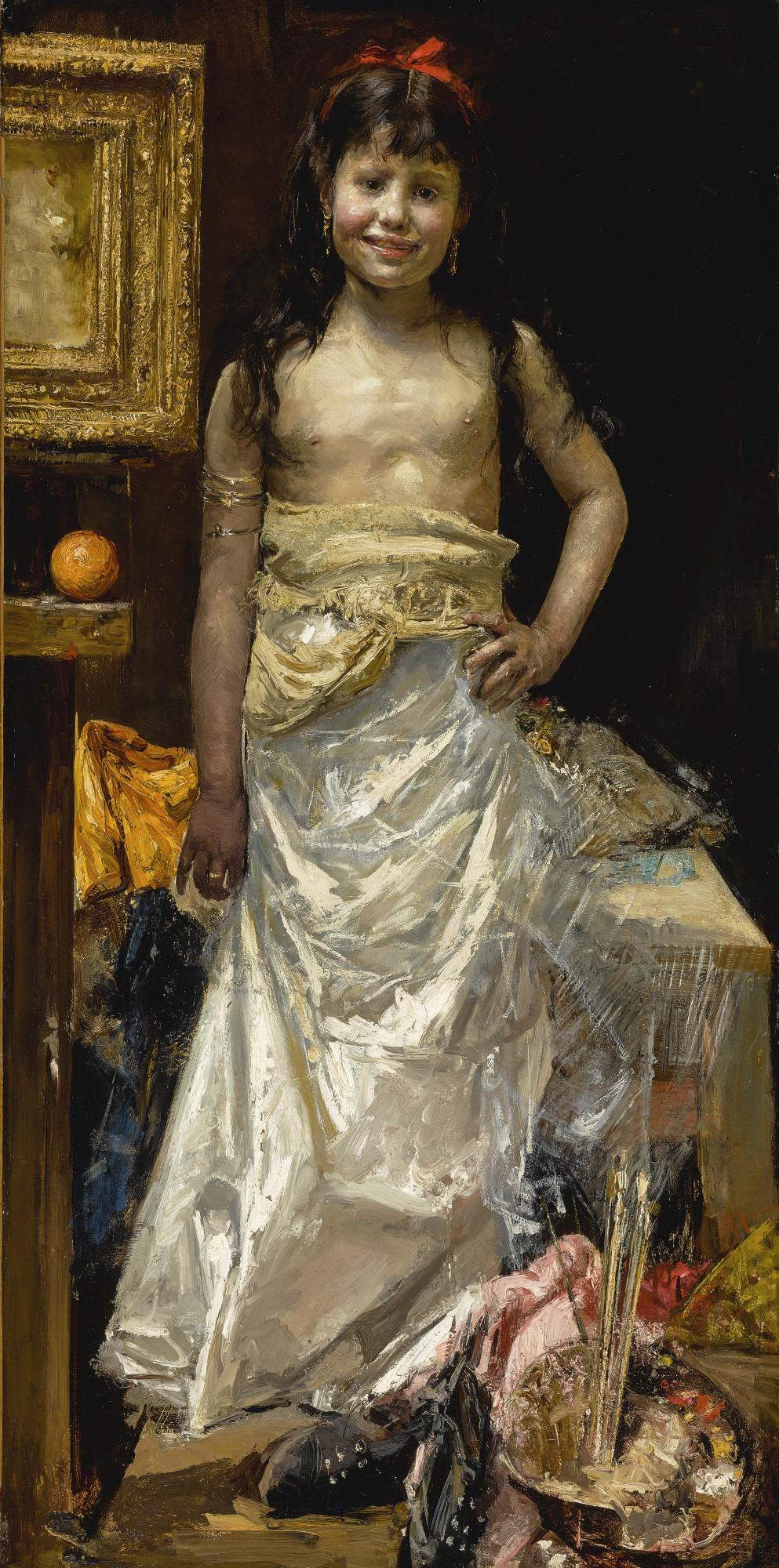 Antonio Mancini, Pequeña bailarina (óleo sobre lienzo, 154 x 76 cm). Precio: más de 200.000 euros