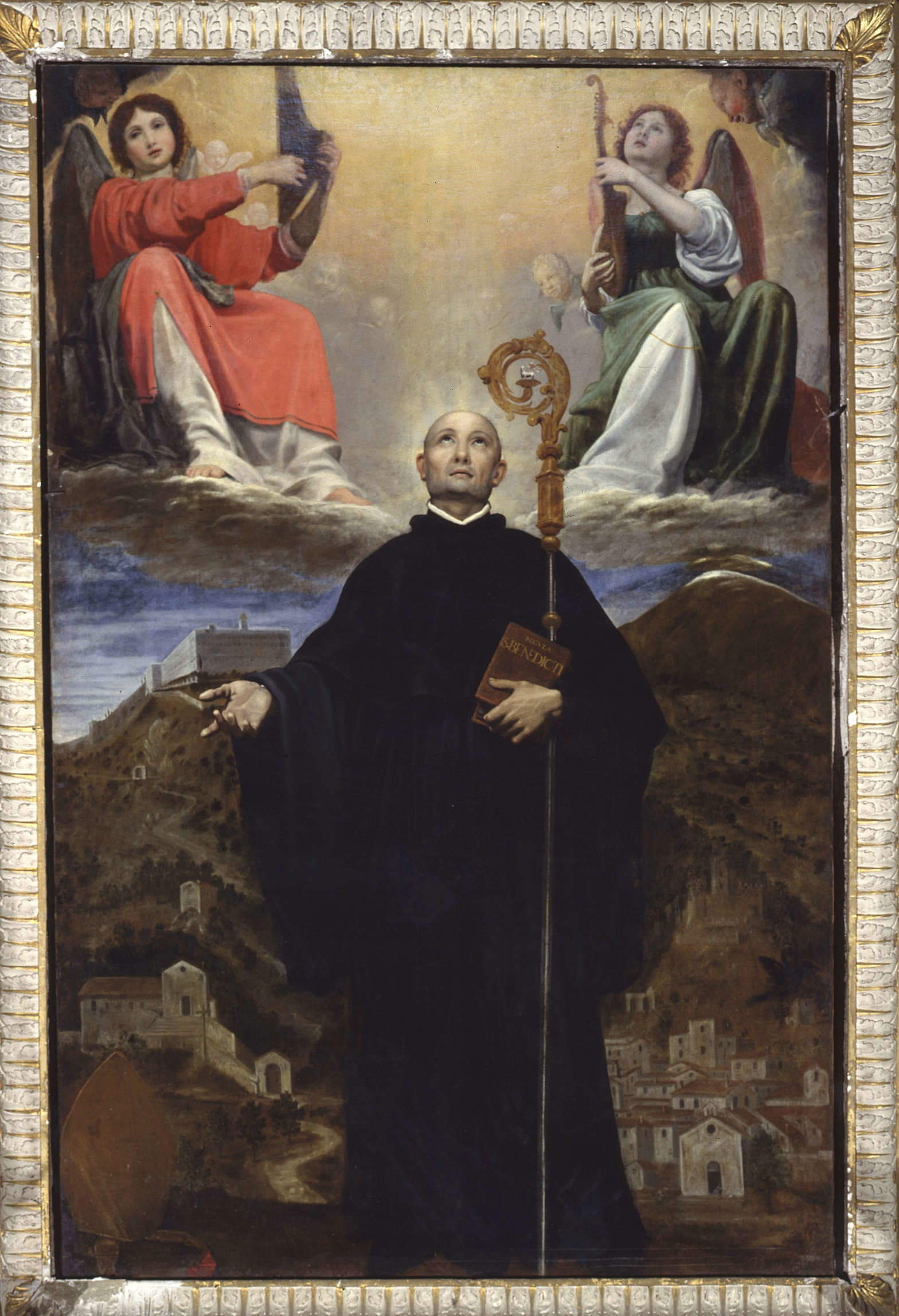 Bartolomeo Cesi, Der heilige Benedikt lauscht der himmlischen Harmonie (um 1588-1590; Öl auf Leinwand, 290 x 186 cm; Bologna, Kirche San Procolo, Inv. 10058)